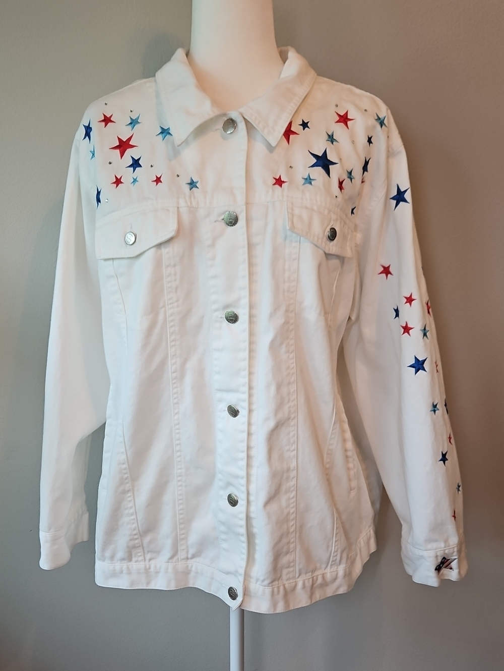 White Star-Print Denim Jacket - Women Angel